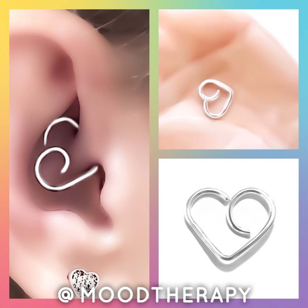 3 PACK! Swirl Heart Shaped Daith Cartilage Hoop Earring Silver, Gold, &/or Rose